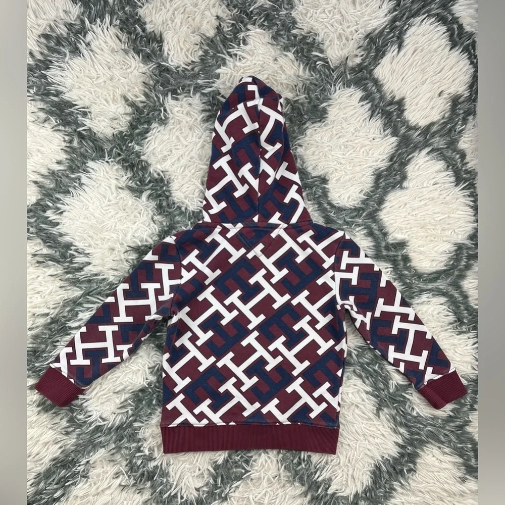 Tommy Hilfiger Kids Boy Multi-Color Monogram Print Hoodie Sweatshirt Size XS 4-5
